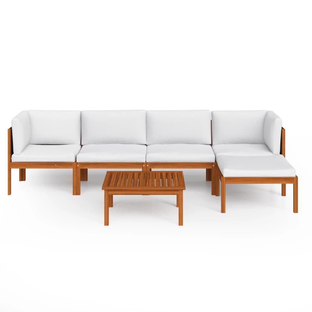 Salon de jardin 6 pièces avec coussins, bois d'acacia crème et corde