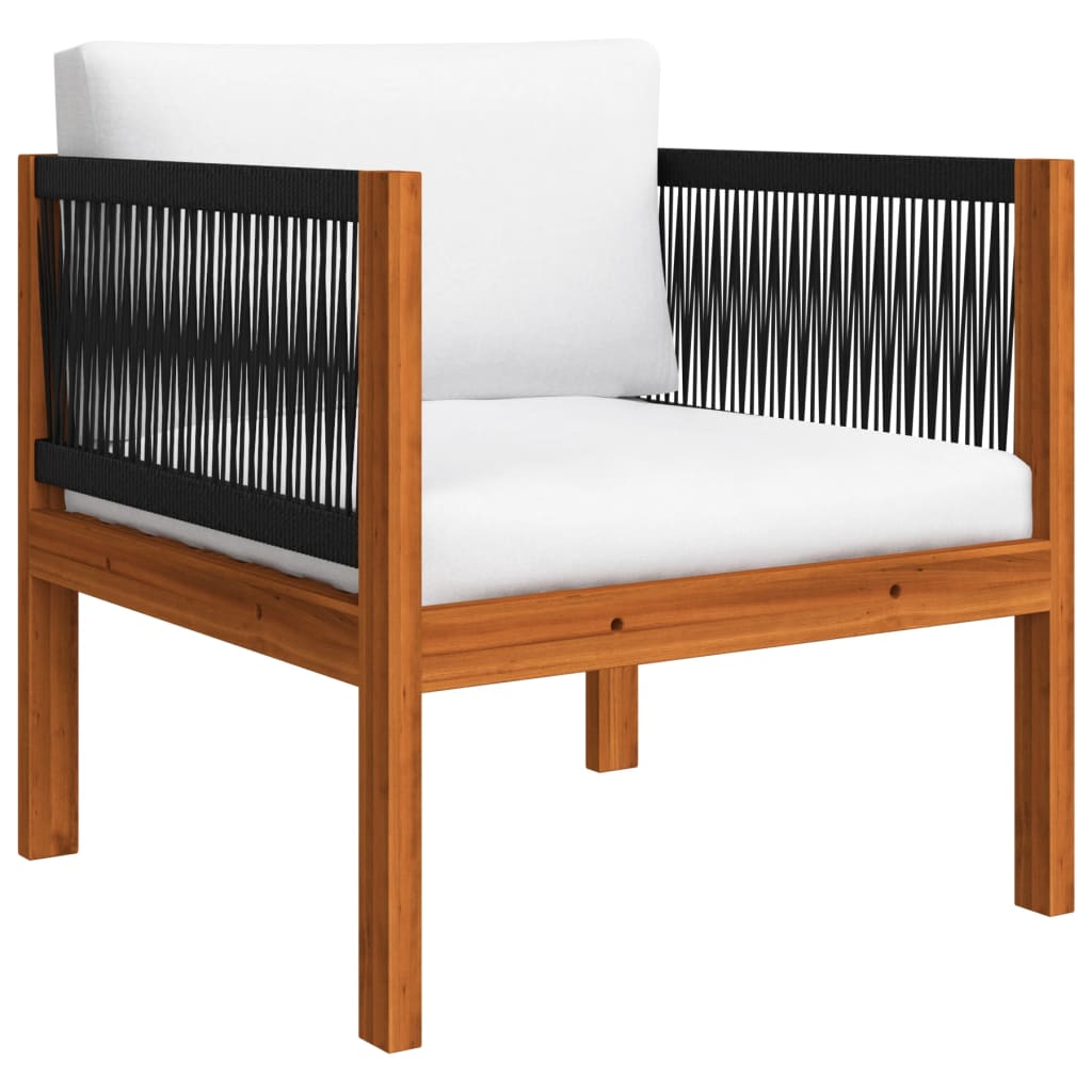 Salon de jardin 7 pièces avec coussins, bois d'acacia crème et corde