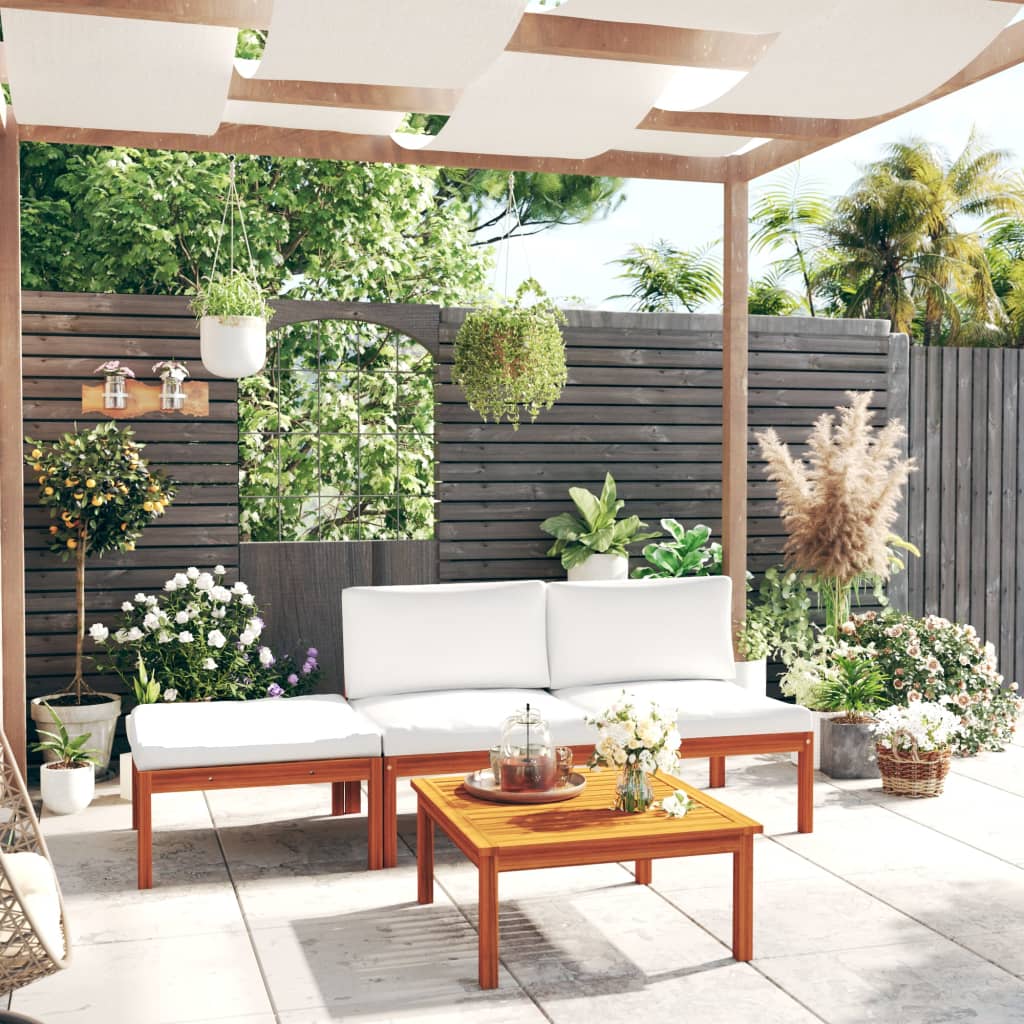 Salon de jardin 4 pièces avec coussins Crème 63 x 63 cm