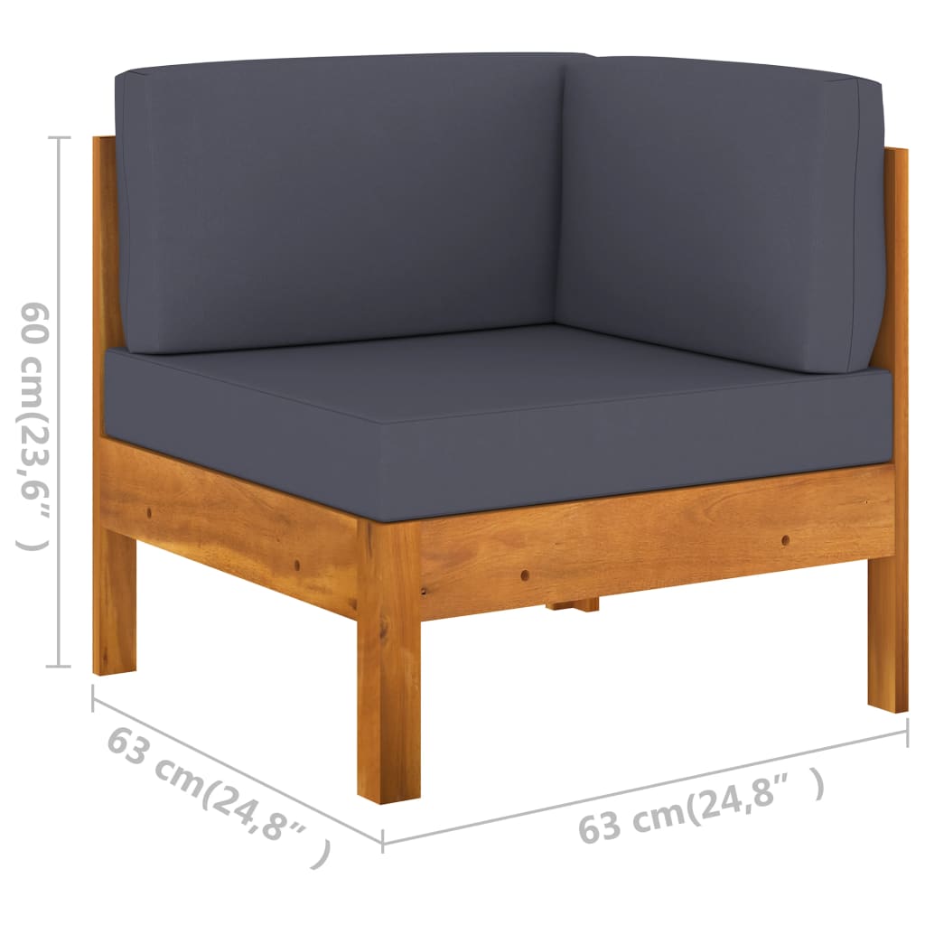 Salon de jardin 5 pcs avec coussins gris foncé Bois d'acacia