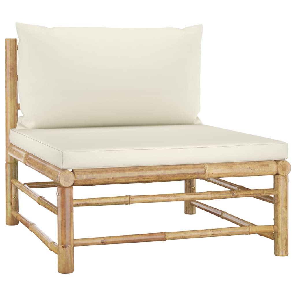 Salon de jardin 4 pcs avec coussins blanc crème bambou