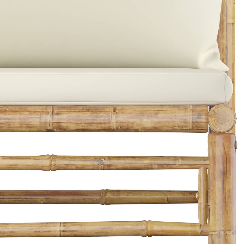 Salon de jardin 4 pcs avec coussins blanc crème bambou