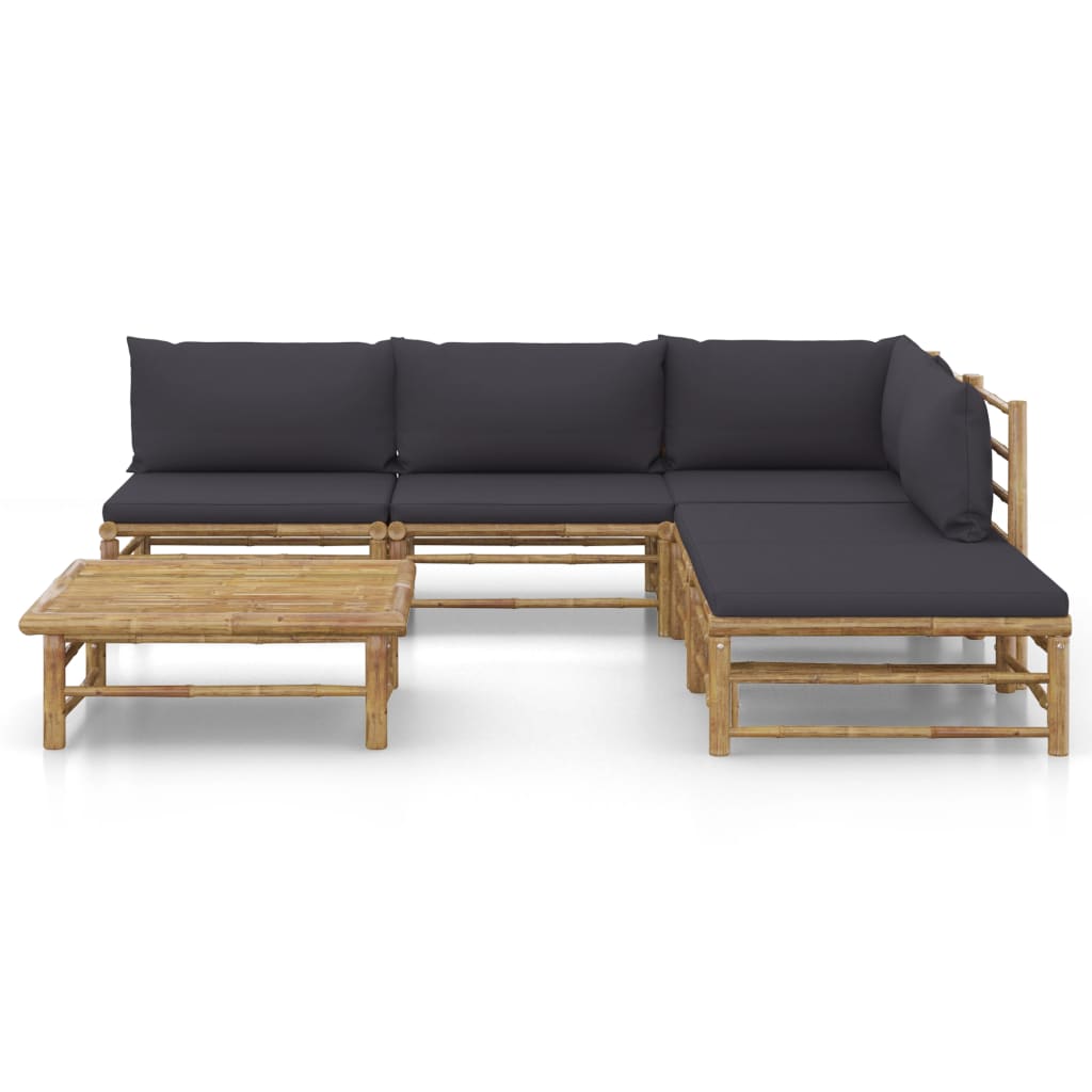 Salon de jardin 6 pcs avec coussins gris foncé bambou
