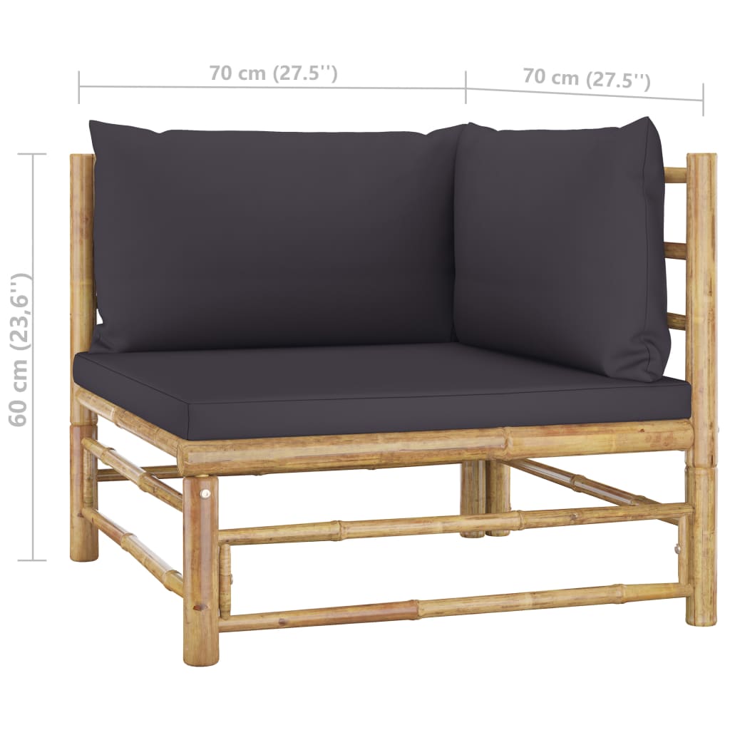 Salon de jardin 6 pcs avec coussins gris foncé bambou
