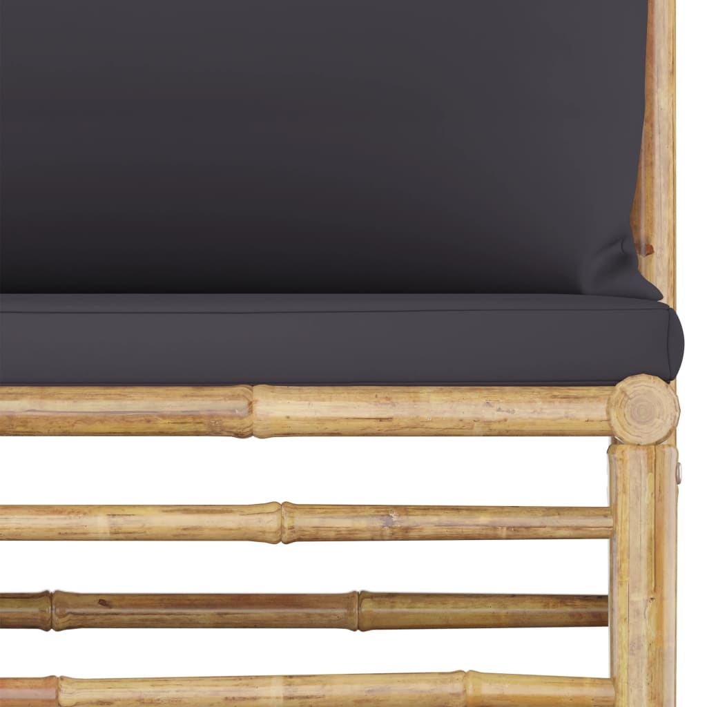 Salon de jardin 5 pcs avec coussins gris foncé bambou