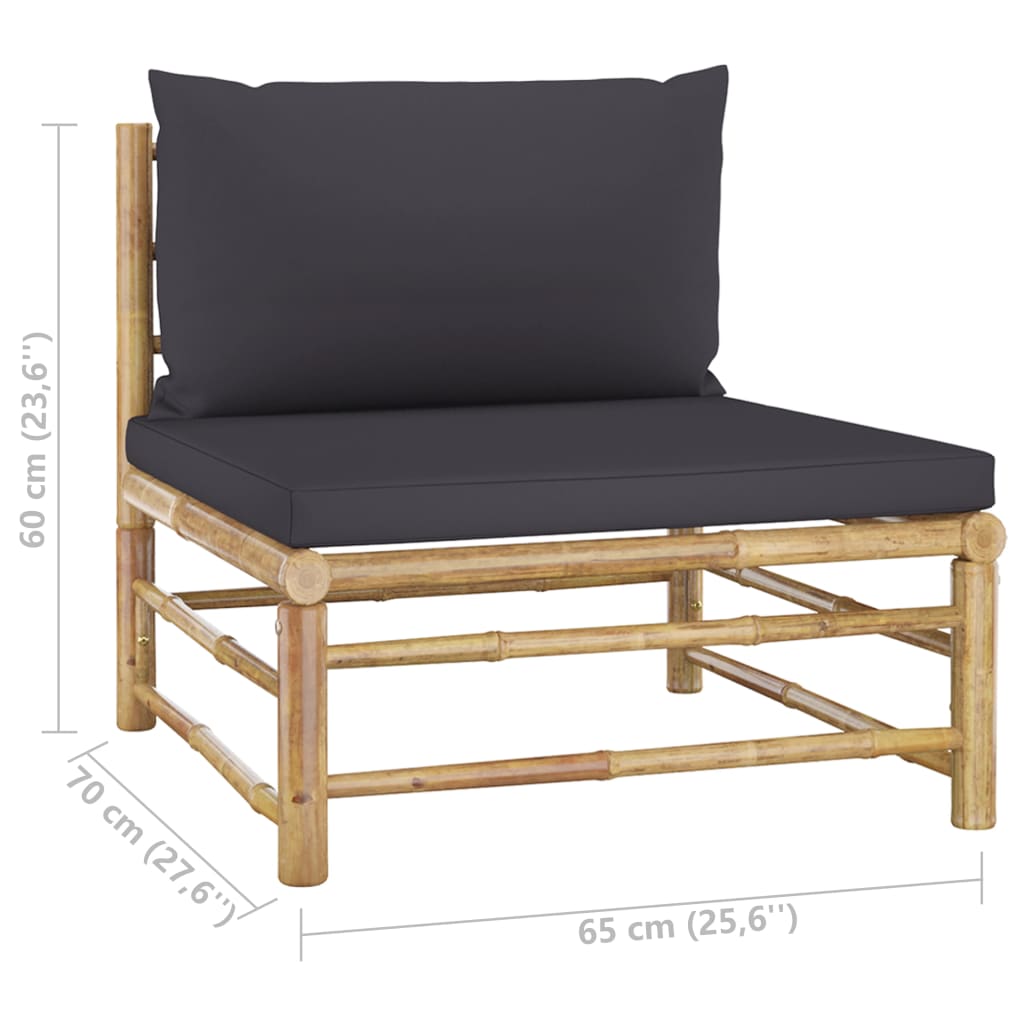 Salon de jardin 5 pcs avec coussins gris foncé bambou