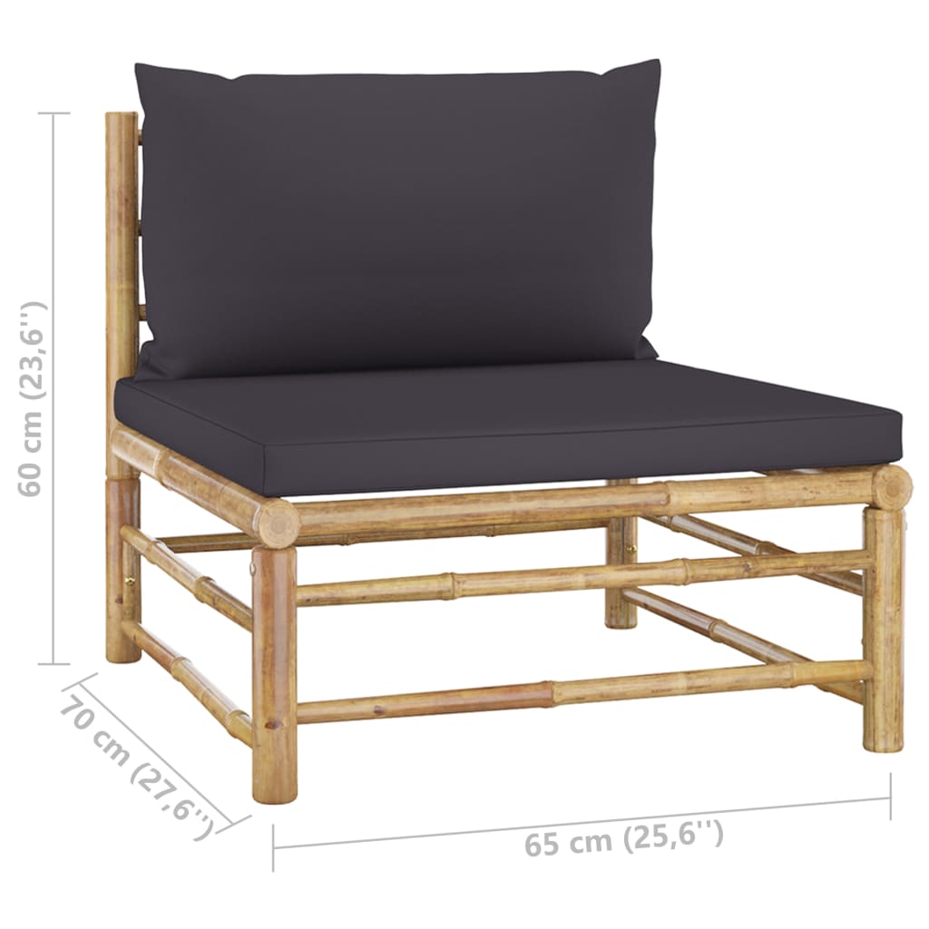 Salon de jardin 4 pcs avec coussins gris foncé bambou