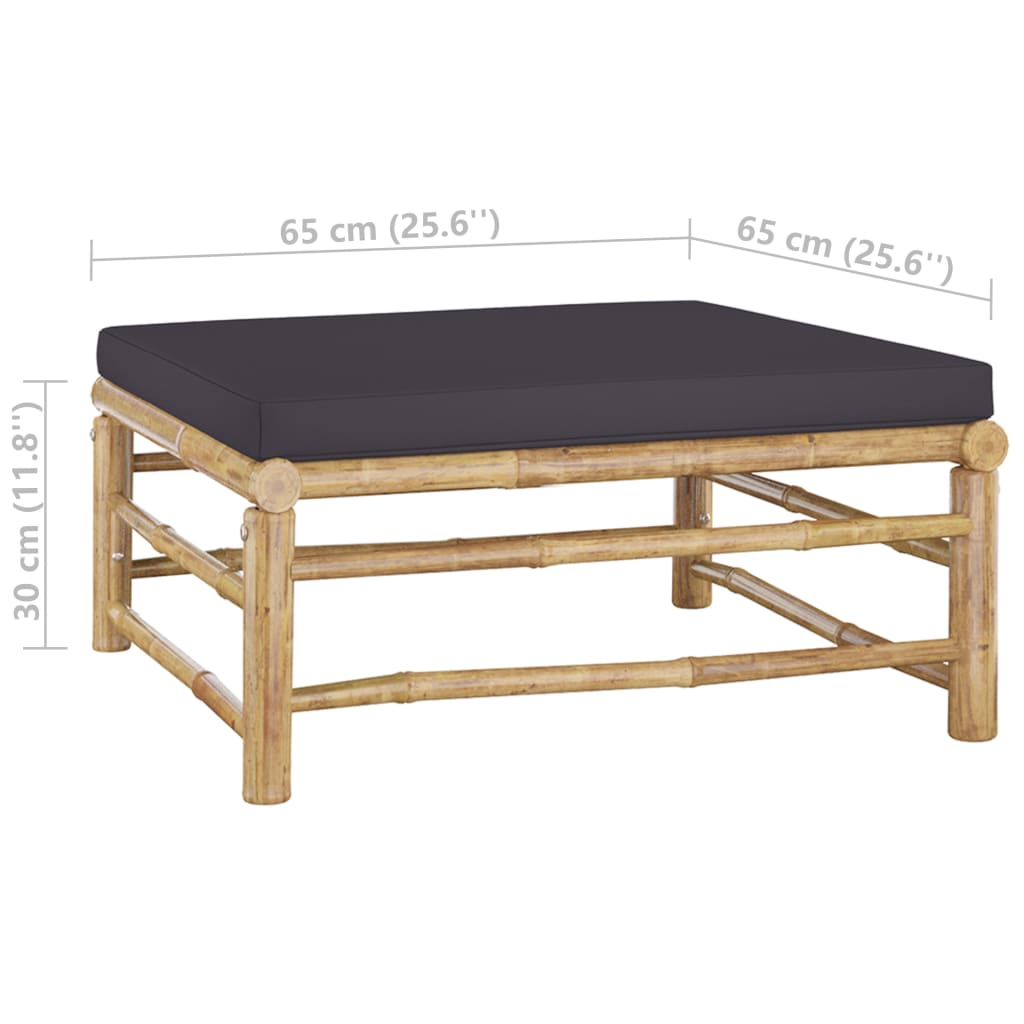 Salon de jardin 4 pcs avec coussins gris foncé bambou