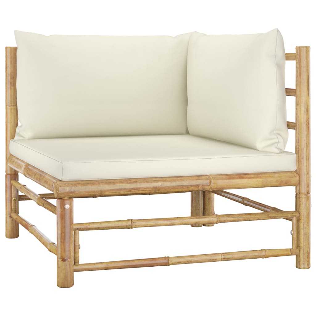 Salon de jardin 3 pcs avec coussins blanc crème bambou