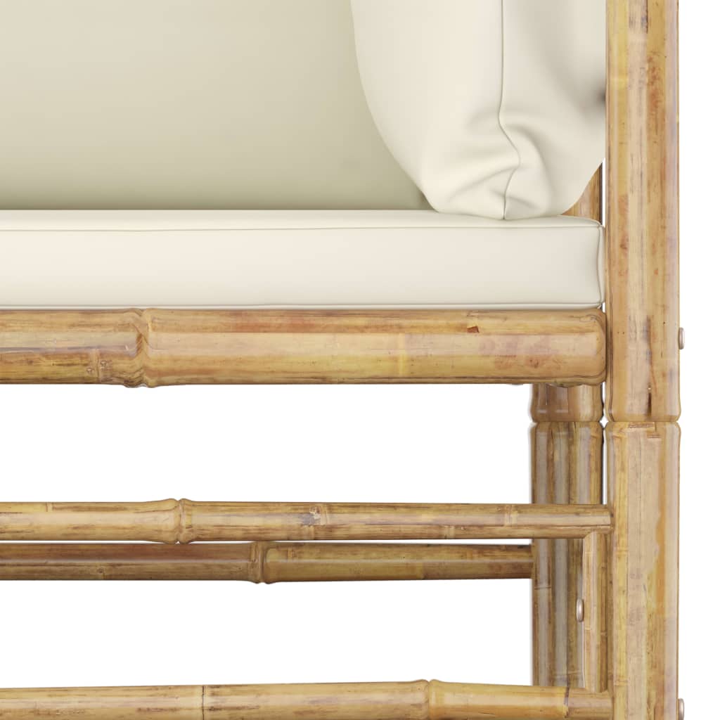 Salon de jardin 3 pcs avec coussins blanc crème bambou