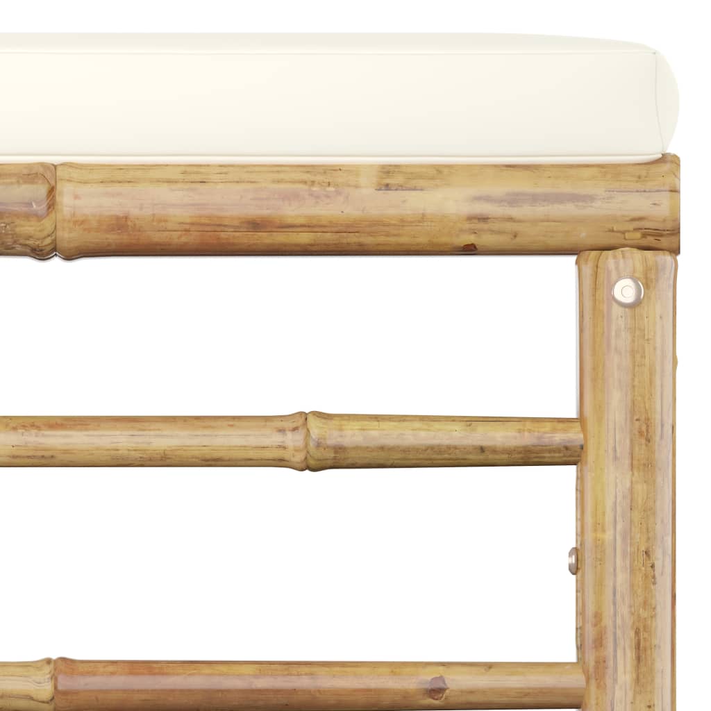 Salon de jardin 3 pcs avec coussins blanc crème bambou