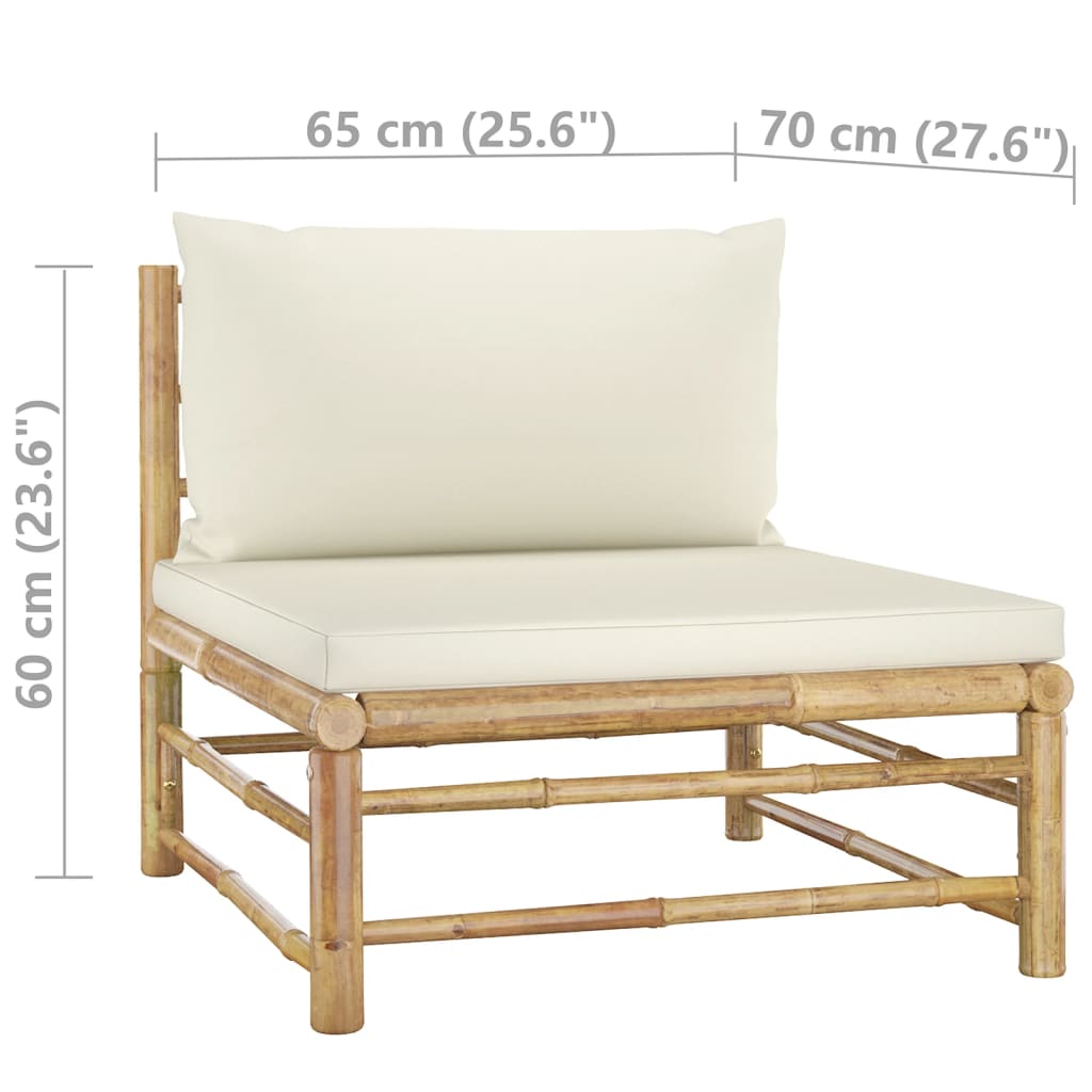 Salon de jardin 3 pcs avec coussins blanc crème bambou
