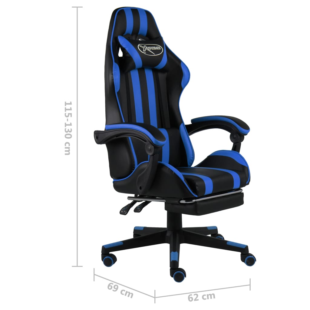 Fauteuil de jeux vidéo avec repose-pied Noir et bleu Similicuir - XIOS