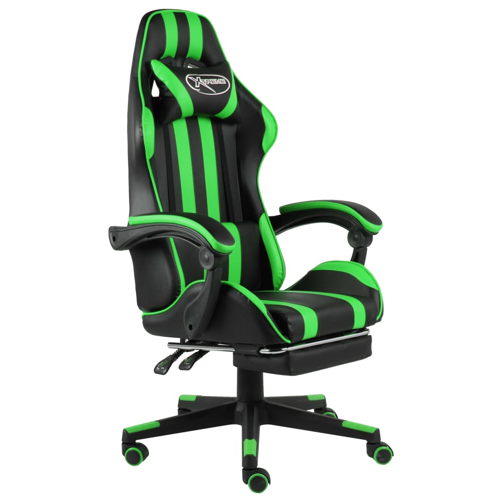 Fauteuil de jeux vidéo avec repose-pied Noir et vert Similicuir - XIOS