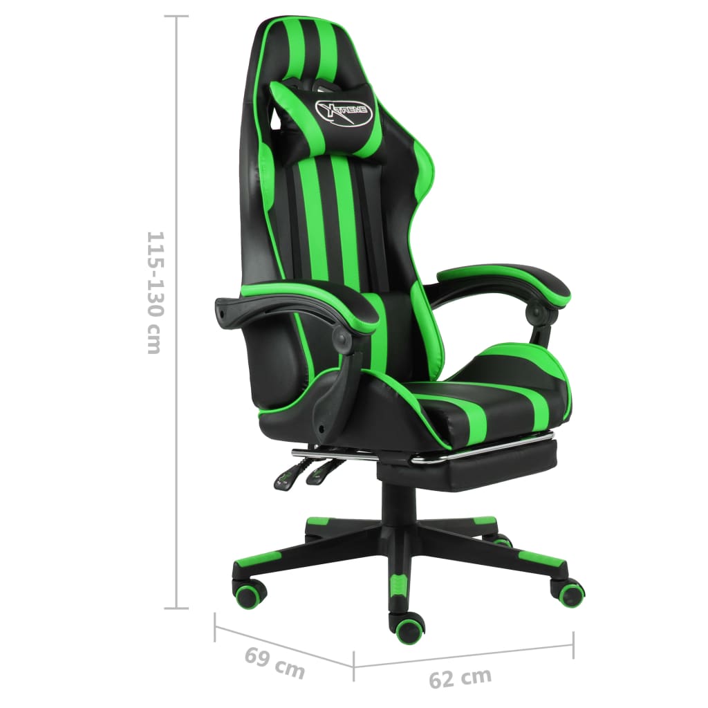 Fauteuil de jeux vidéo avec repose-pied Noir et vert Similicuir - XIOS