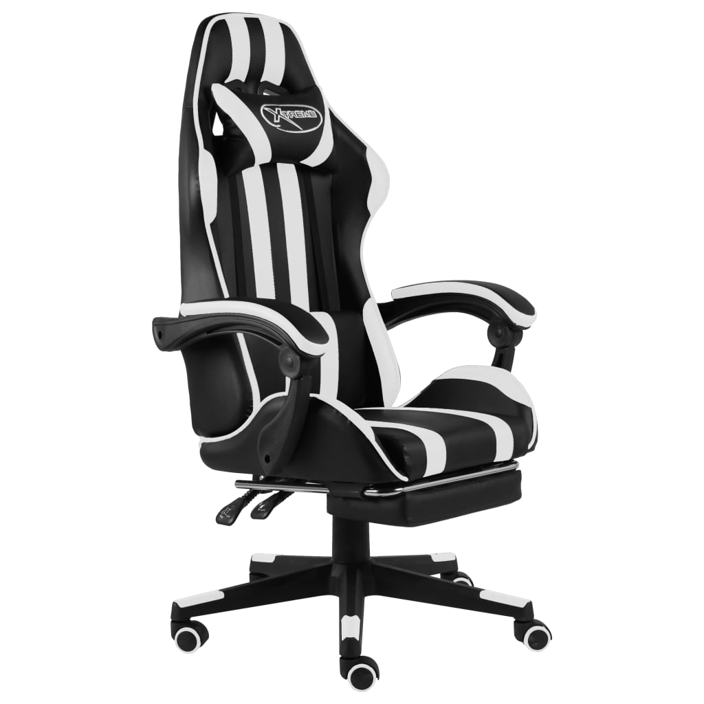 Fauteuil de jeux vidéo et repose-pied Noir et blanc Similicuir - XIOS