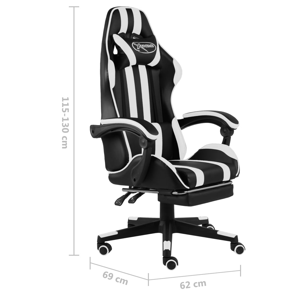 Fauteuil de jeux vidéo et repose-pied Noir et blanc Similicuir - XIOS