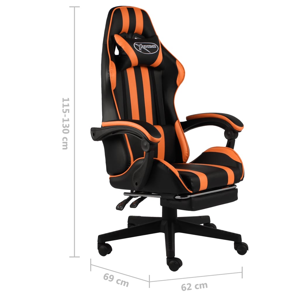 Fauteuil de jeux vidéo et repose-pied Noir et orange Similicuir - XIOS
