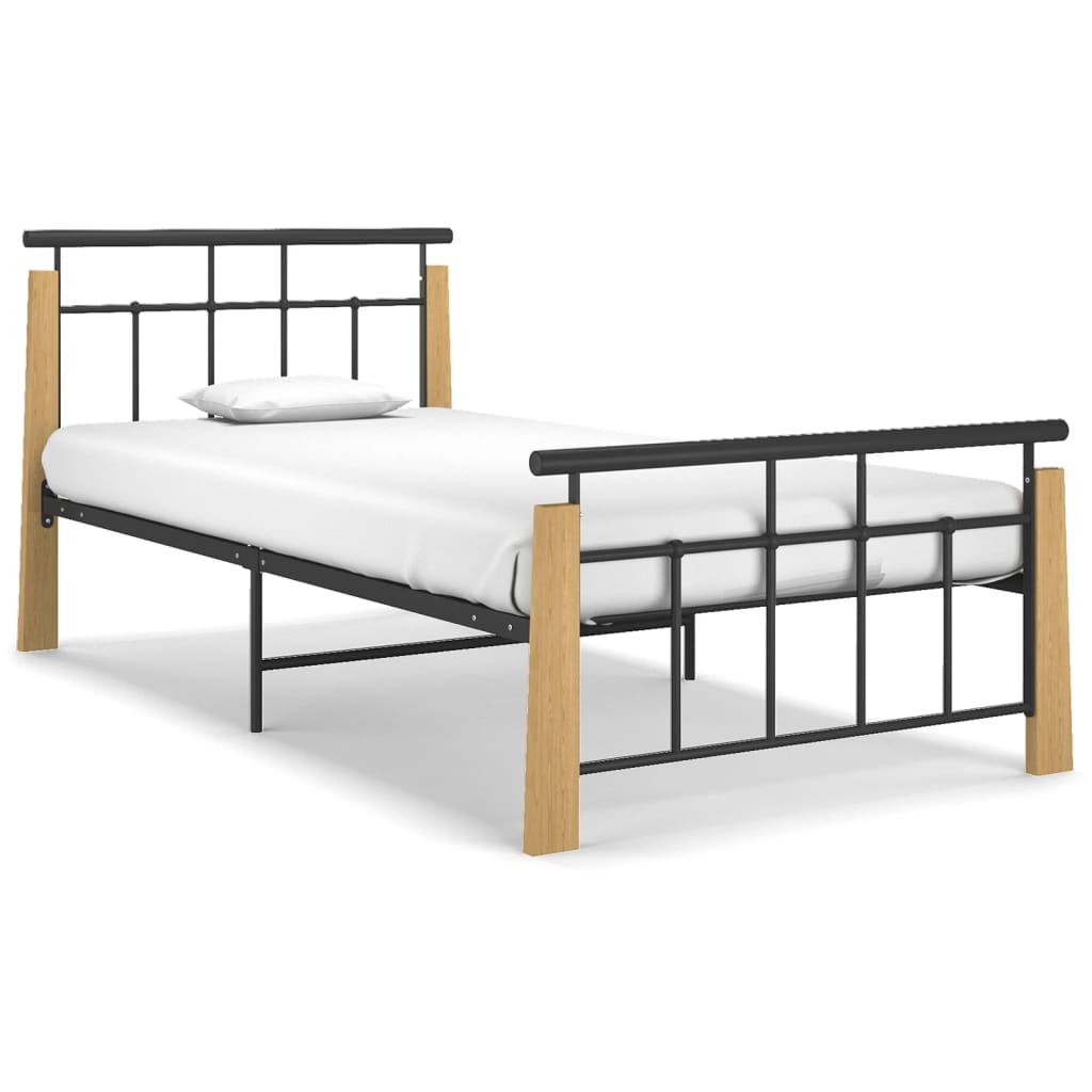 Cadre de lit sans matelas métal bois de chêne massif 90x200 cm - XIOS