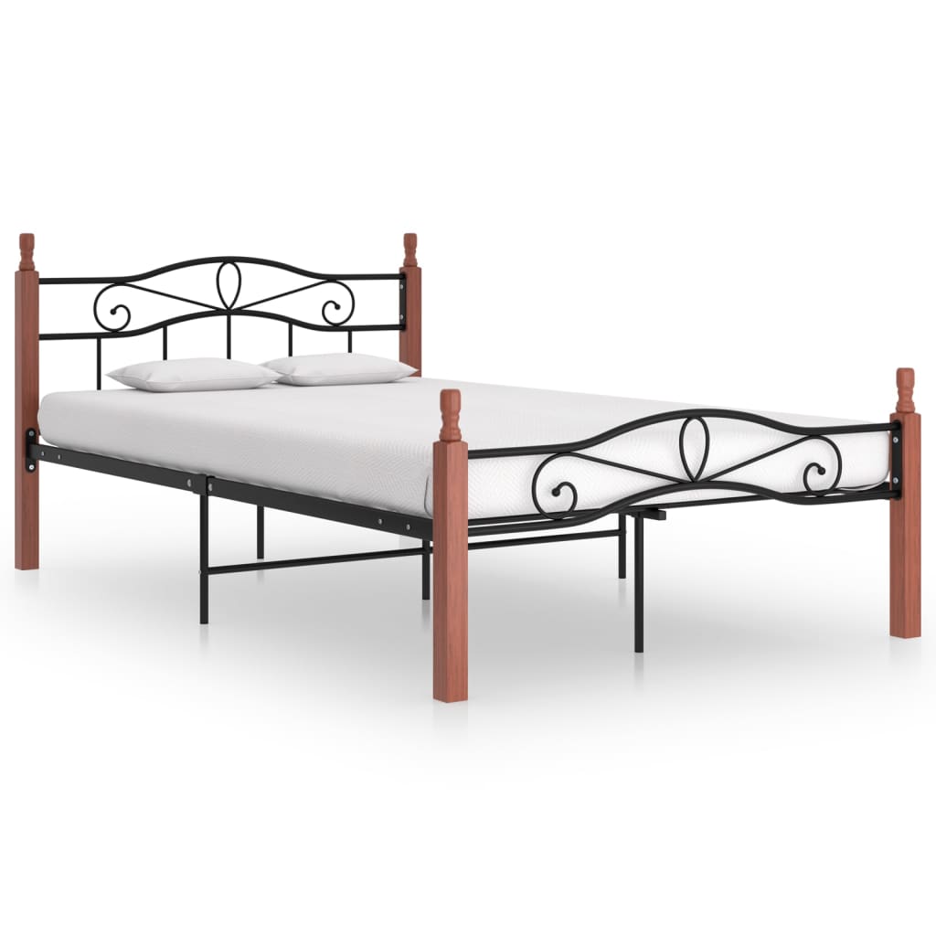 Cadre de lit sans matelas noir métal bois chêne 120x200 cm - XIOS