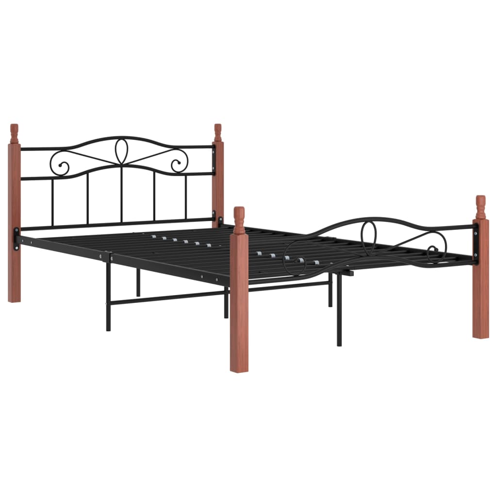 Cadre de lit sans matelas noir métal bois chêne 120x200 cm - XIOS