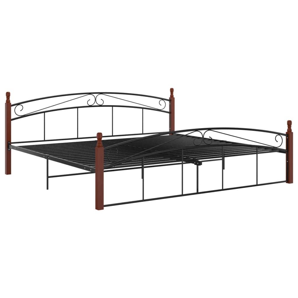 Cadre de lit sans matelas noir métal bois chêne 200x200 cm - XIOS