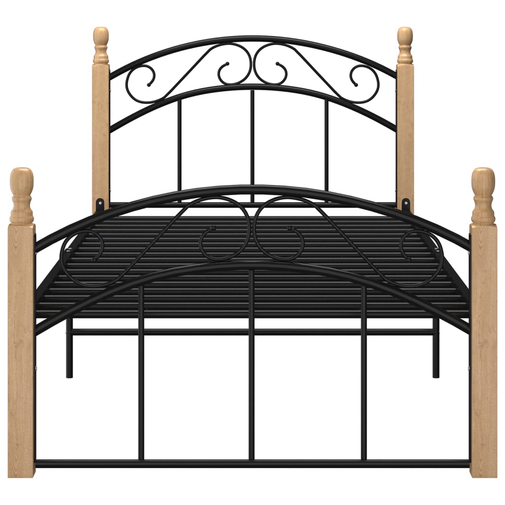 Cadre de lit sans matelas noir métal bois chêne massif 90x200cm - XIOS