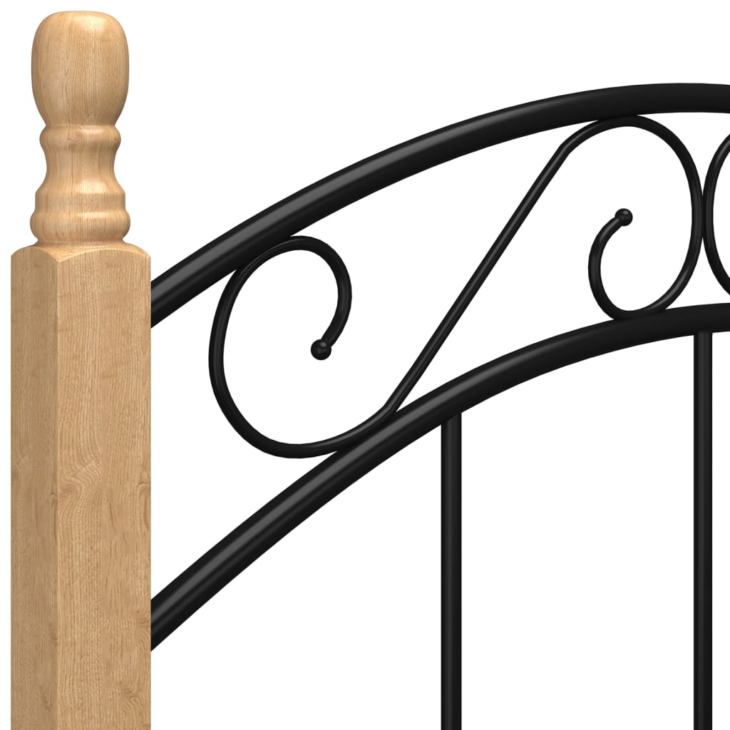 Cadre de lit sans matelas noir métal bois chêne massif 90x200cm - XIOS