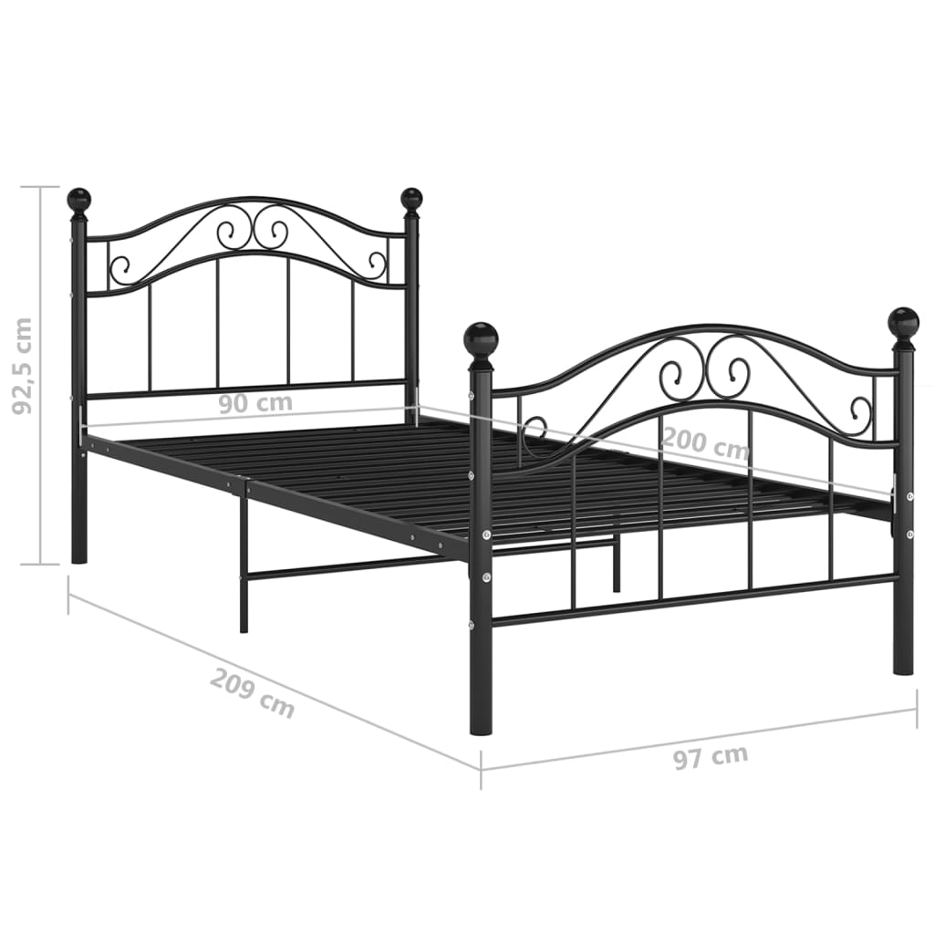 Cadre de lit sans matelas noir métal 90x200 cm - XIOS