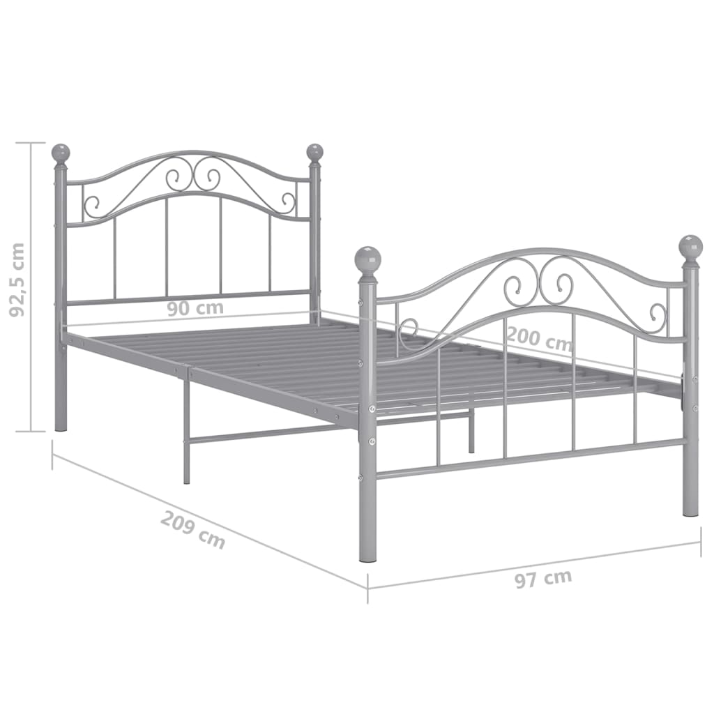 Cadre de lit sans matelas gris métal 90x200 cm - XIOS