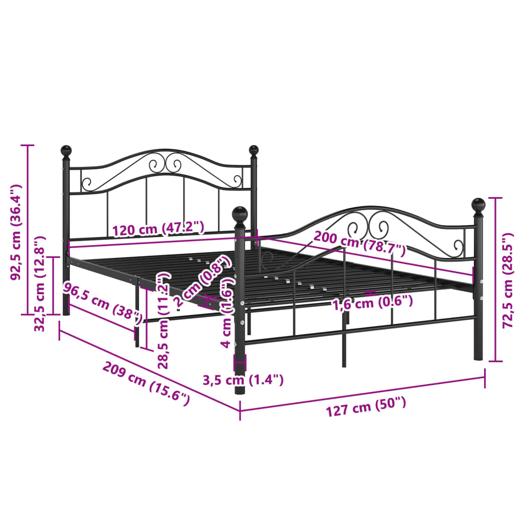 Cadre de lit sans matelas noir métal 120x200 cm - XIOS
