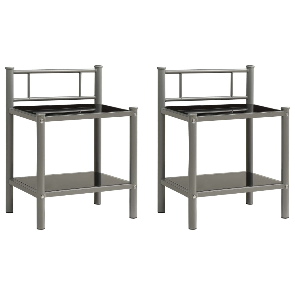 Tables de chevet 2 pcs Gris et noir Métal et verre - XIOS