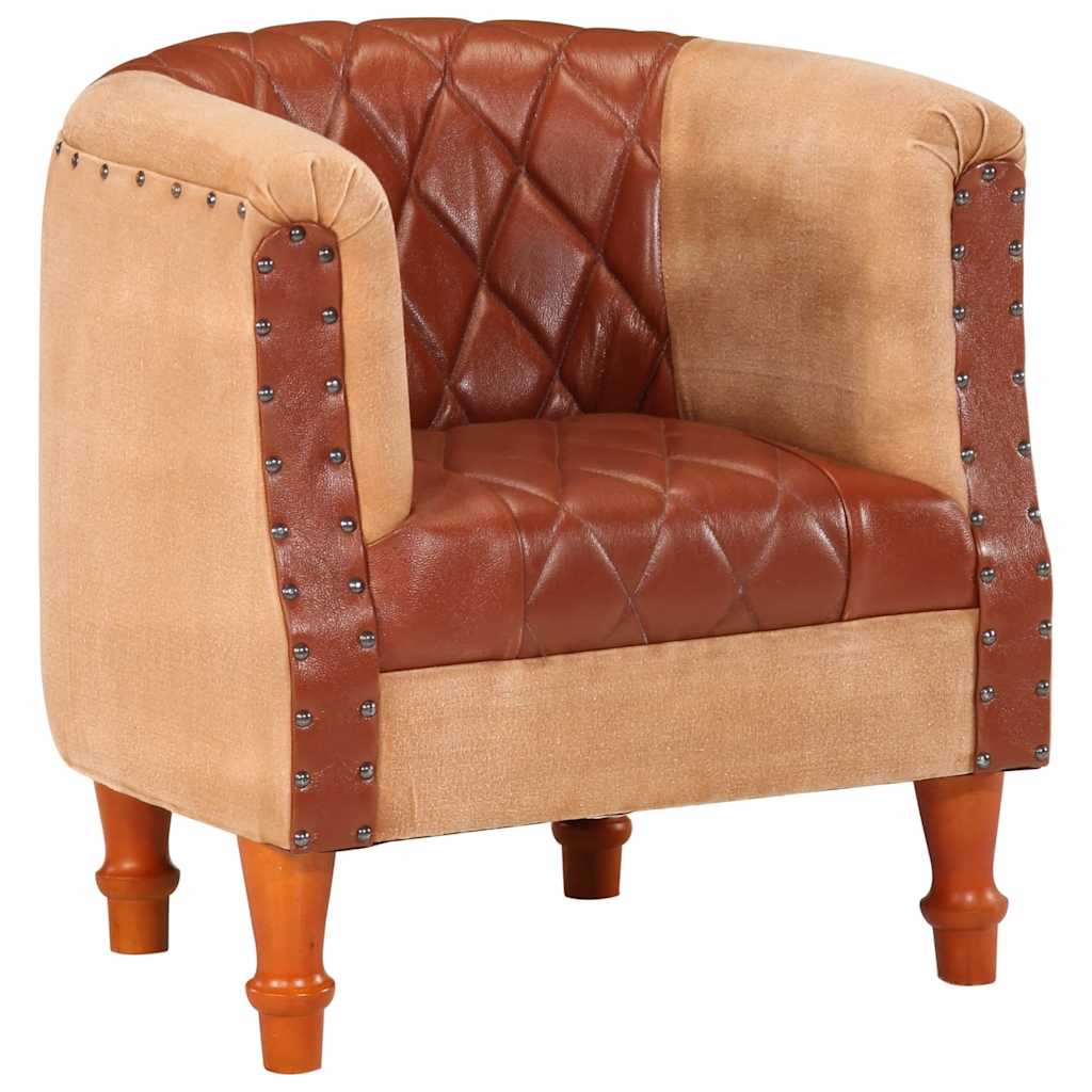 Chaise cabriolet marron cuir véritable bois de manguier massif - XIOS