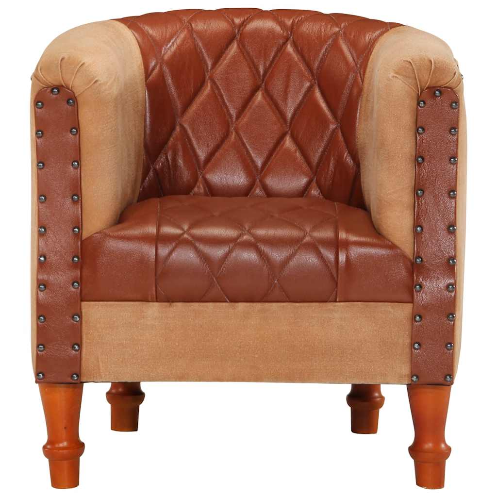 Chaise cabriolet marron cuir véritable bois de manguier massif - XIOS