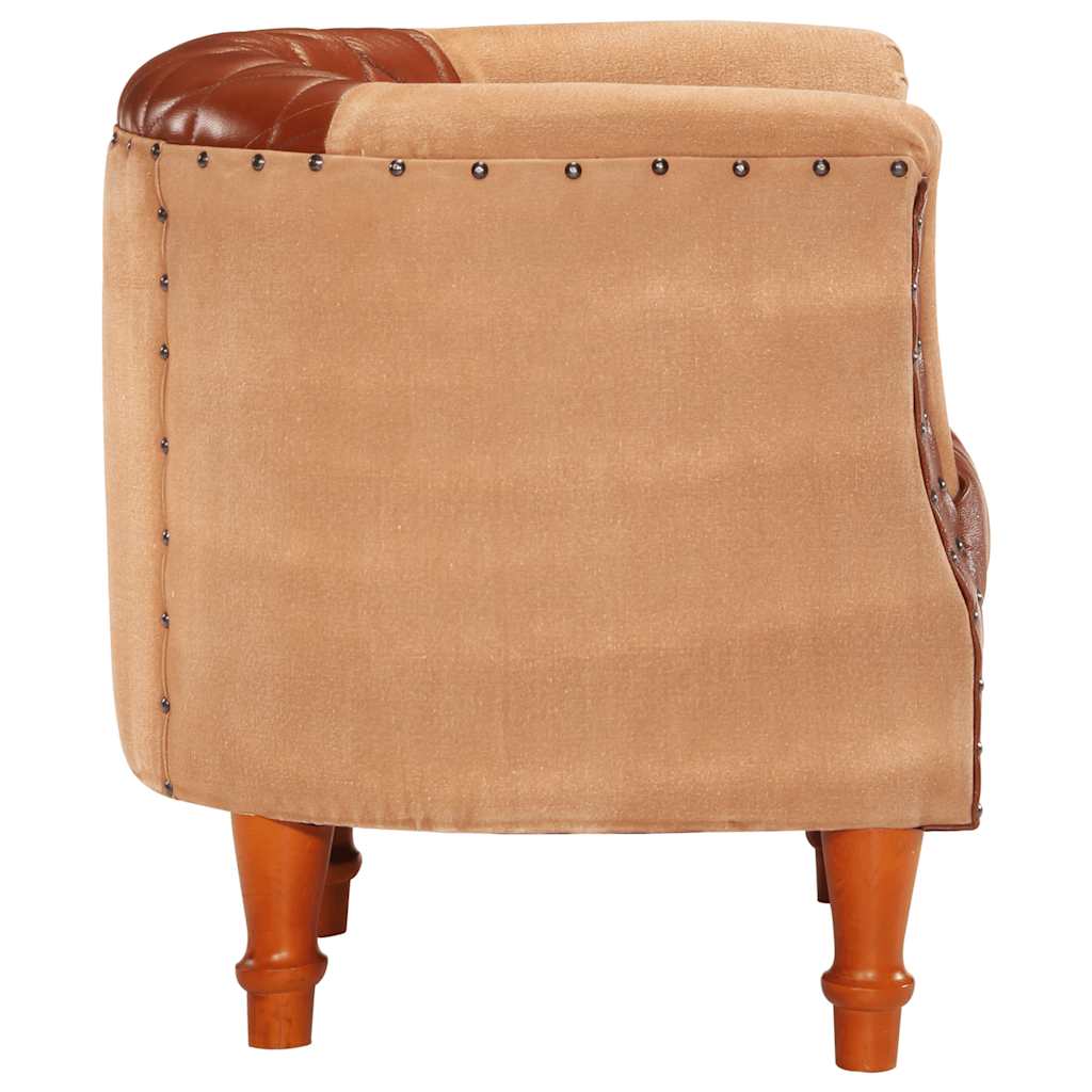Chaise cabriolet marron cuir véritable bois de manguier massif - XIOS