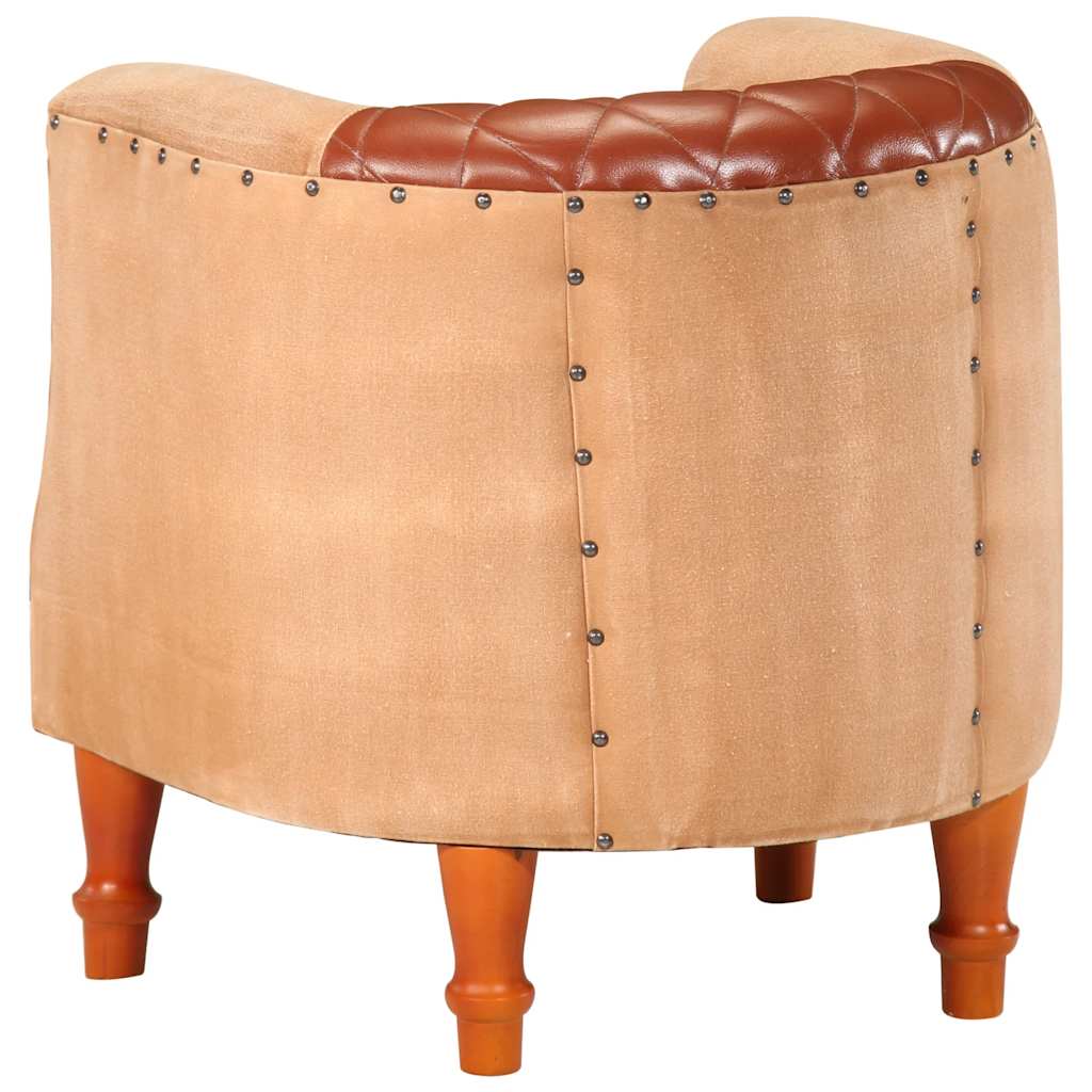 Chaise cabriolet marron cuir véritable bois de manguier massif - XIOS