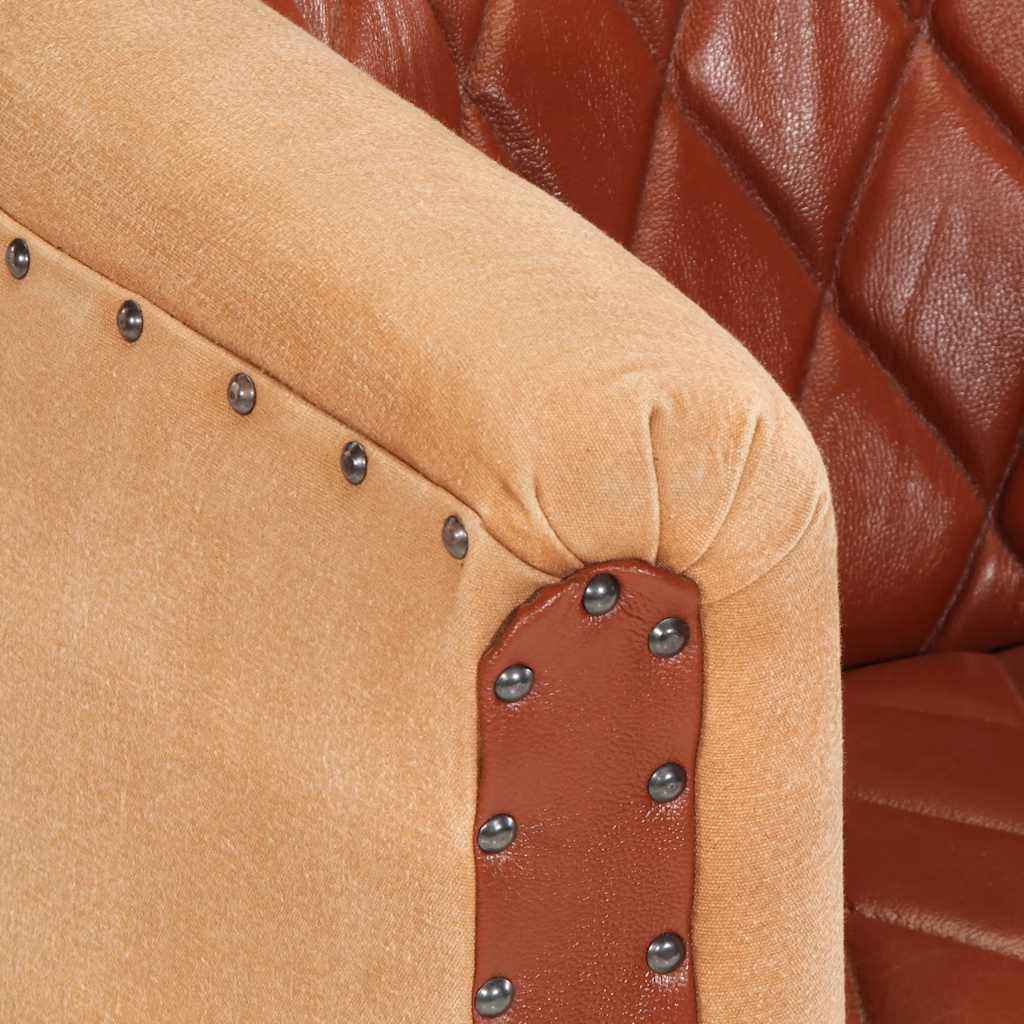 Chaise cabriolet marron cuir véritable bois de manguier massif - XIOS