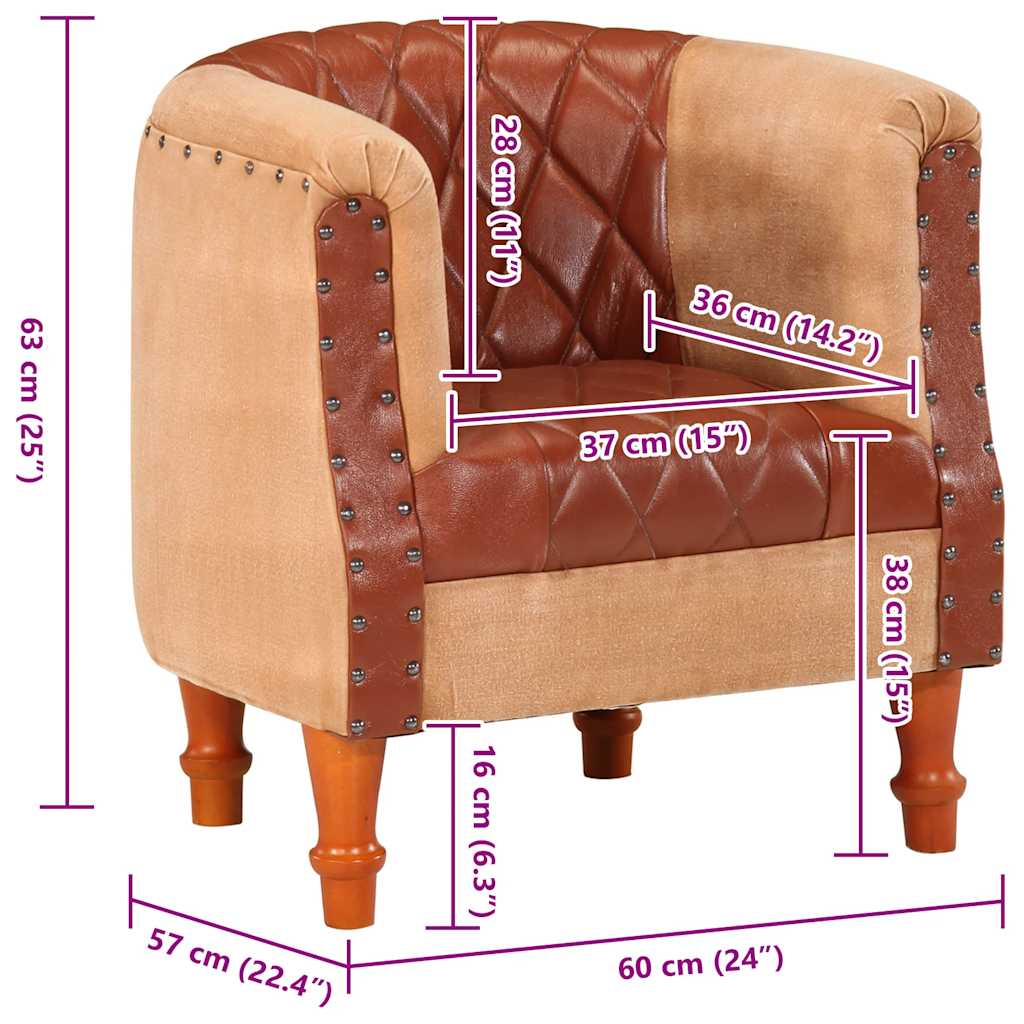 Chaise cabriolet marron cuir véritable bois de manguier massif - XIOS