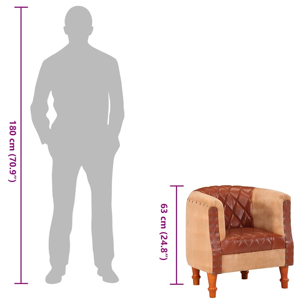 Chaise cabriolet marron cuir véritable bois de manguier massif - XIOS