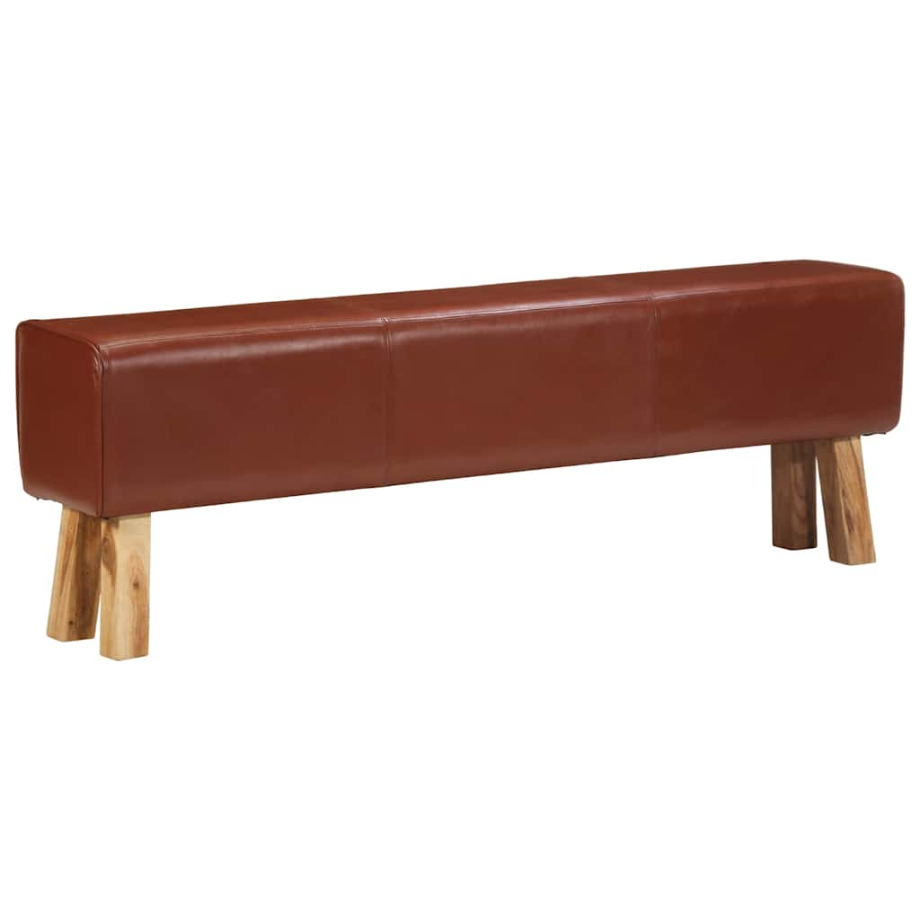 Banc saut de cheval 160 cm Marron Cuir véritable et bois acacia - XIOS