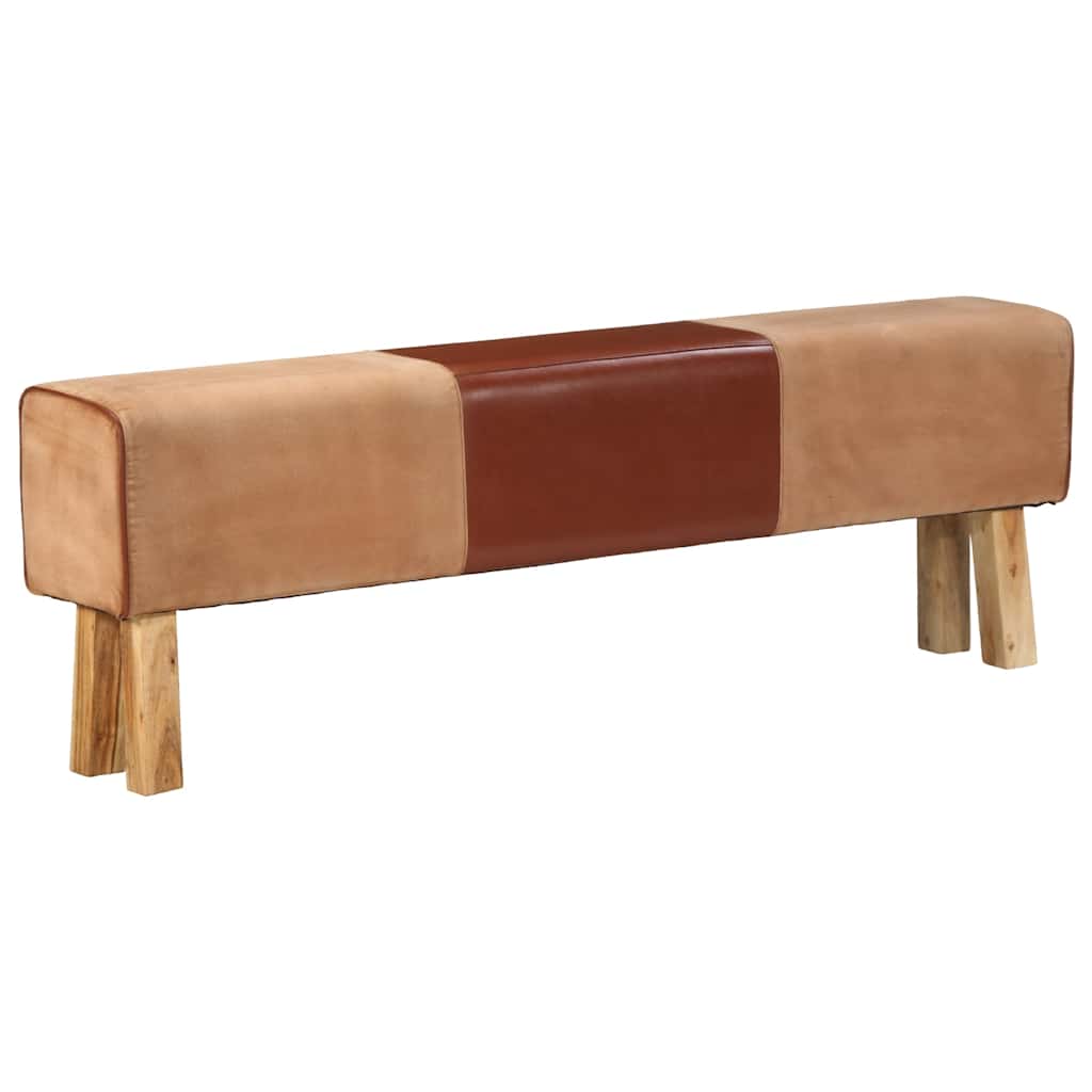 Banc saut de cheval 160 cm Marron Cuir véritable et bois acacia - XIOS