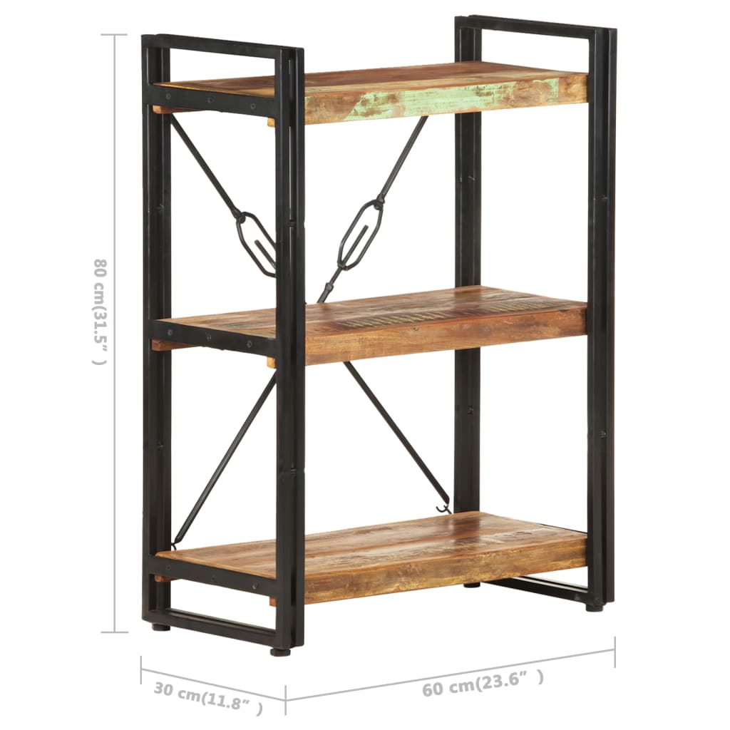 Bibliothèque à 3 niveaux 60x30x80cm Bois de récupération massif - XIOS