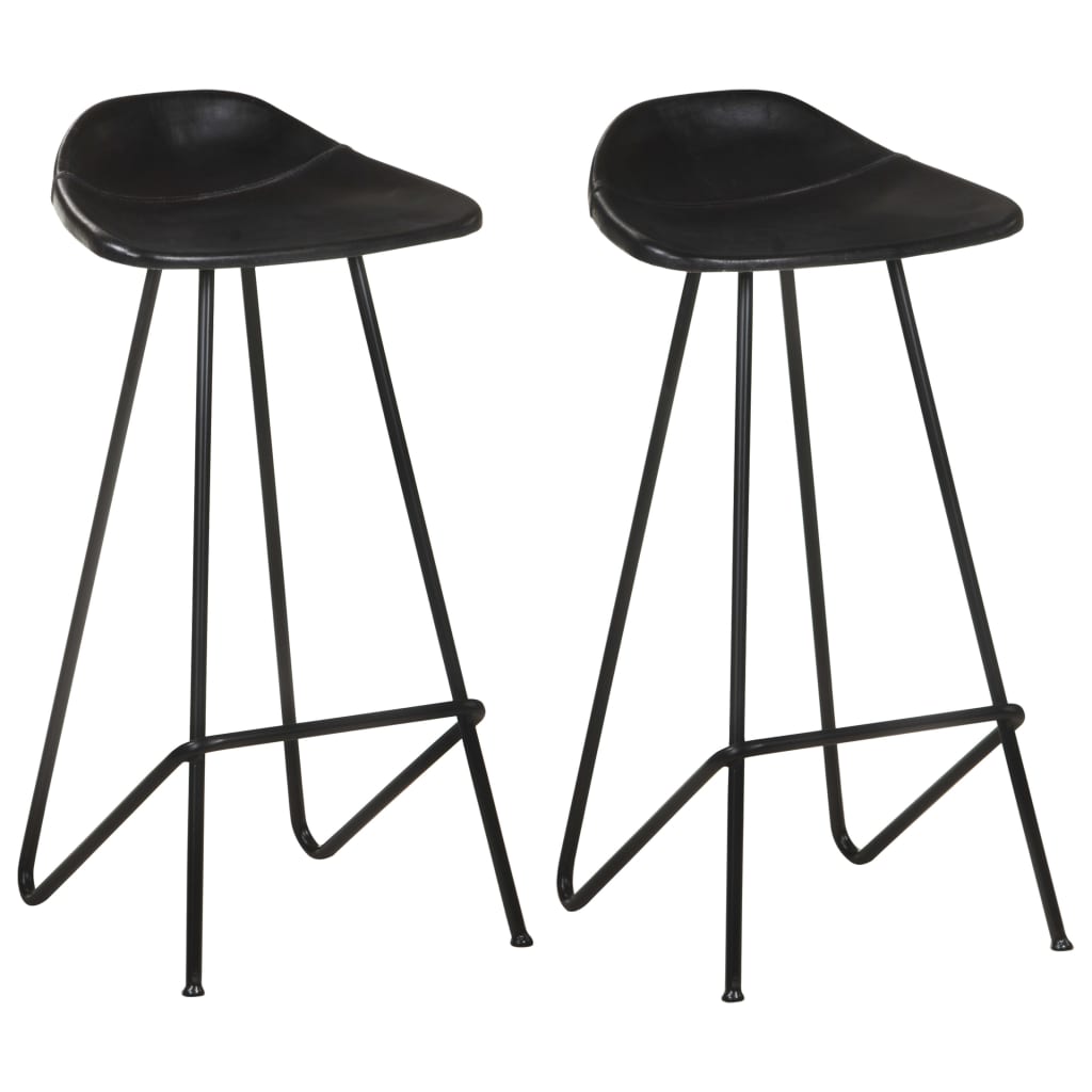 Tabourets de bar lot de 2 noir cuir véritable - XIOS