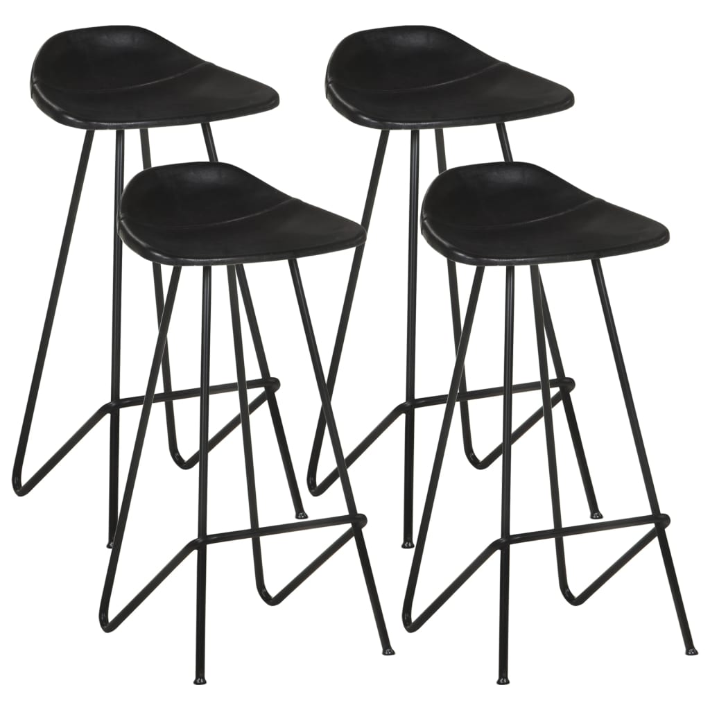Tabourets de bar lot de 4 noir cuir véritable - XIOS