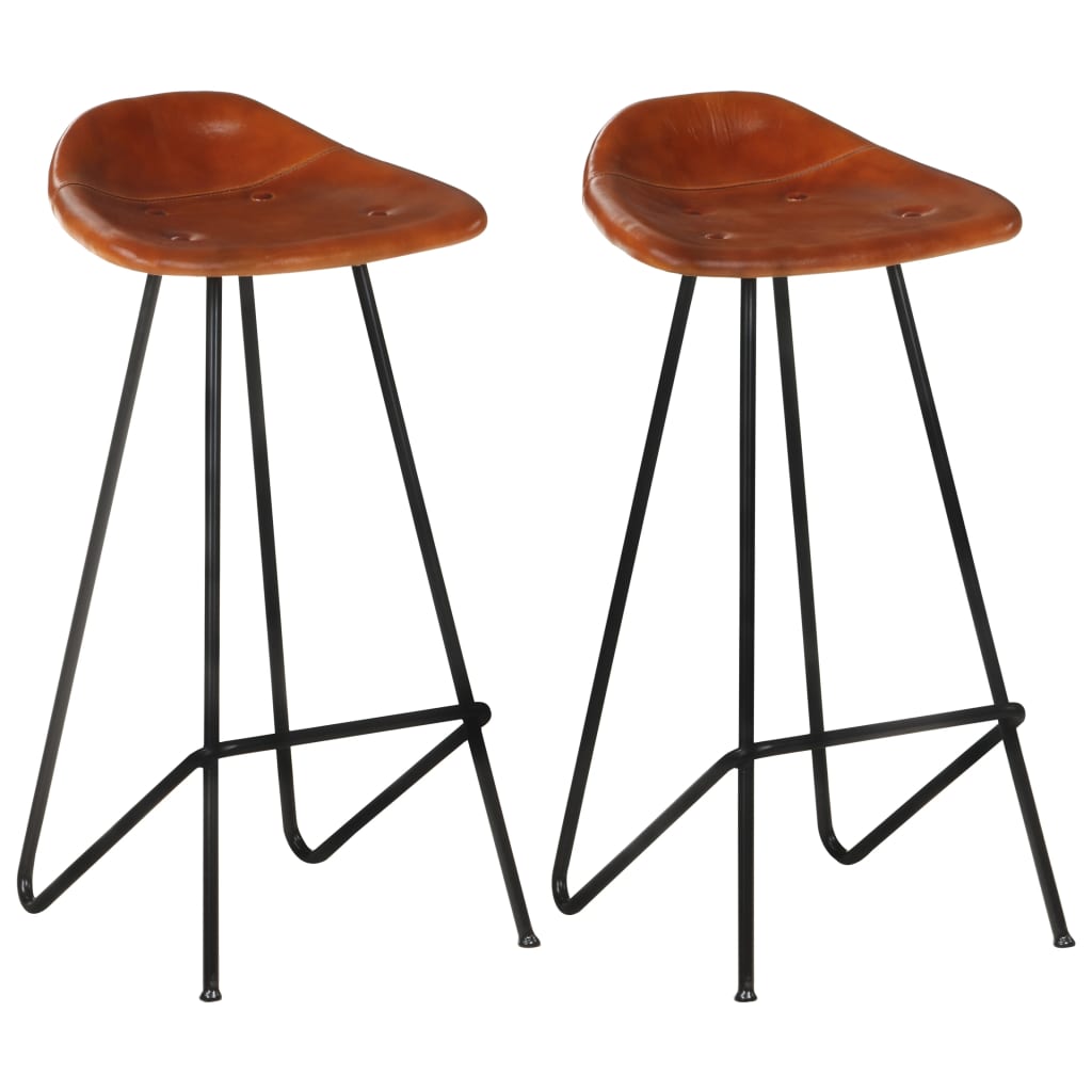 Tabourets de bar lot de 2 marron cuir véritable - XIOS