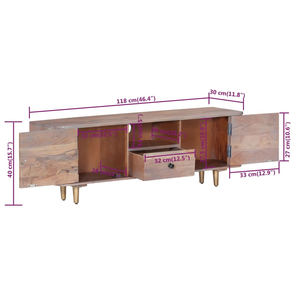 Meuble TV 118x30x40 cm Bois d'acacia massif - XIOS