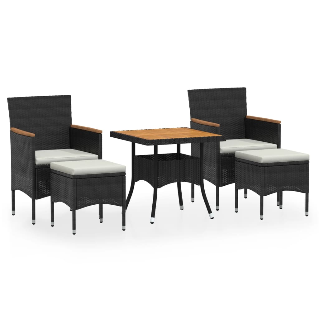 Ensemble à manger de jardin 5 pcs Résine tressée et acacia Noir