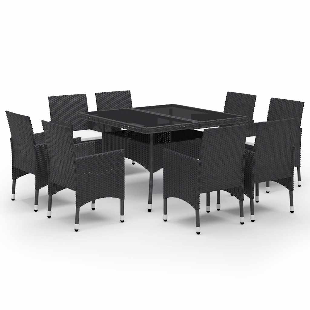 Ensemble à Manger de jardin 9 pcs Résine tressée et verre Noir