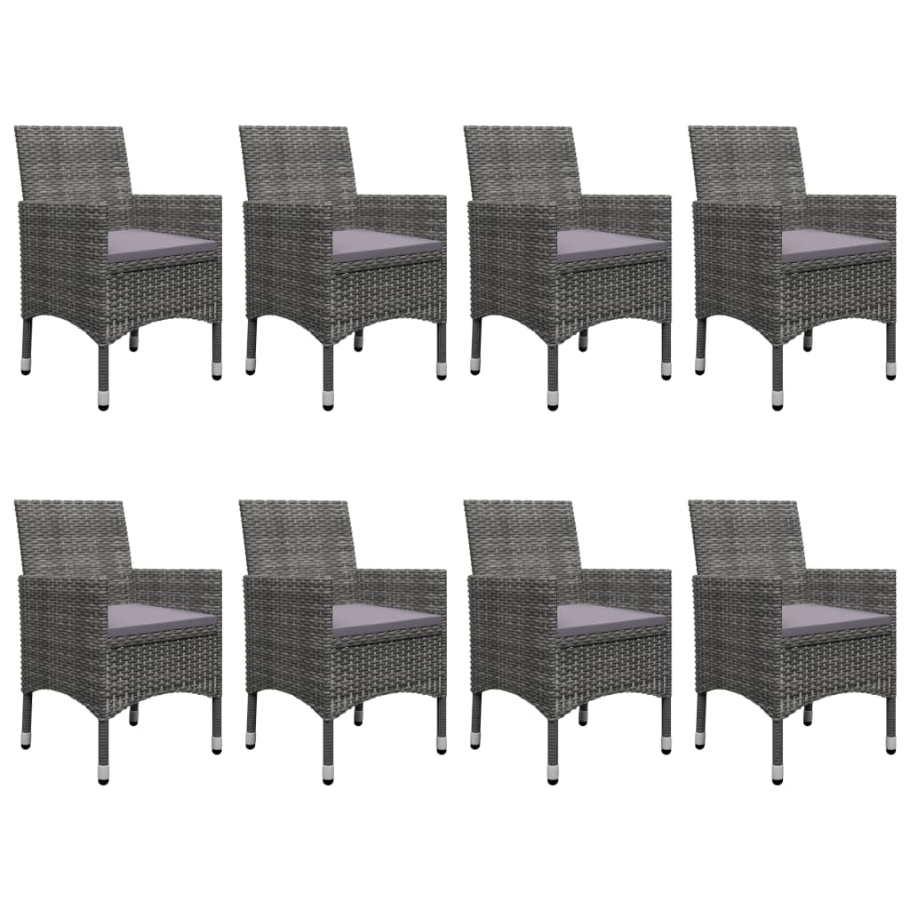 Ensemble à manger de jardin 9 pcs Résine tressée et verre Gris