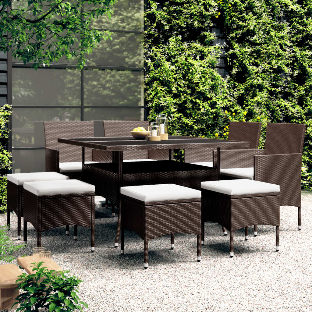 Ensemble à manger de jardin 9 pcs Résine tressée Marron